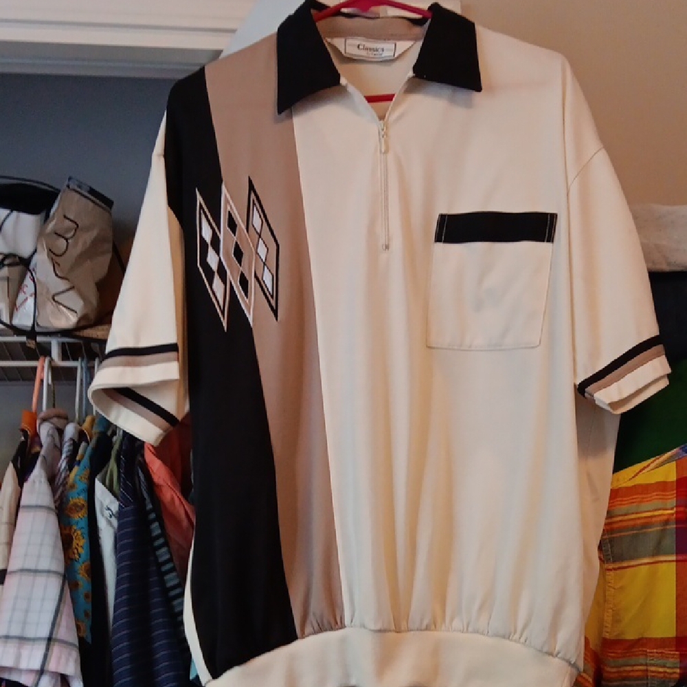 Vintage 70s Style  Men's Black and White Shirt In Mens Sz‎ Large